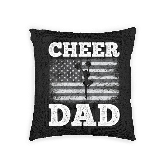 Cheer Dad American Flag Vintage Funny Cheerleader Woven Pillows