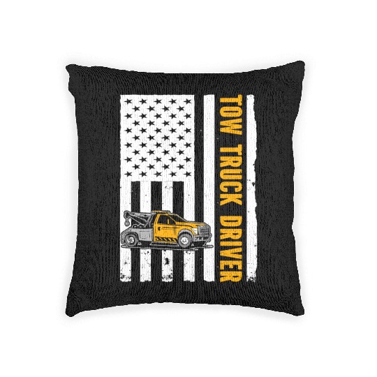 US Flag Tow Truck Driver Woven Pillows