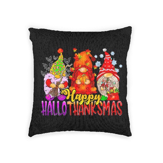 Happy Hallothanksmas Gnomes Lover Halloween Woven Pillows