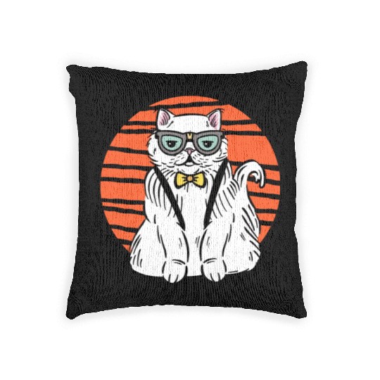 Stylish Nerd Persian Cat Beanie Glasses Tattoo Woven Pillows