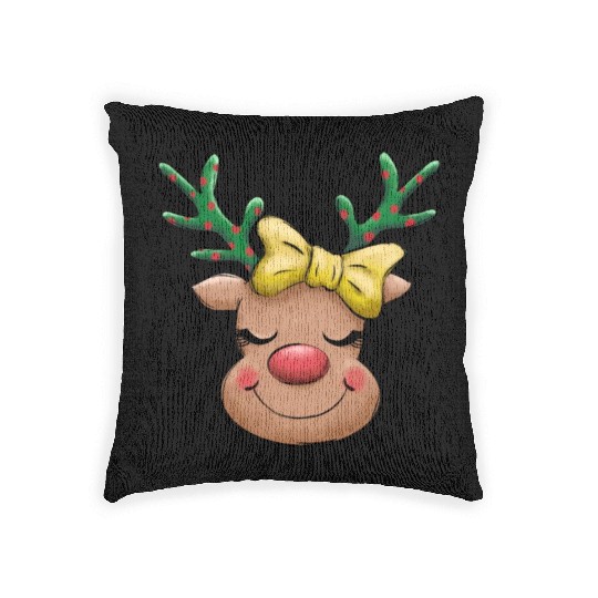 Cute Reindeer Red Nose Christmas Holiday Woven Pillows