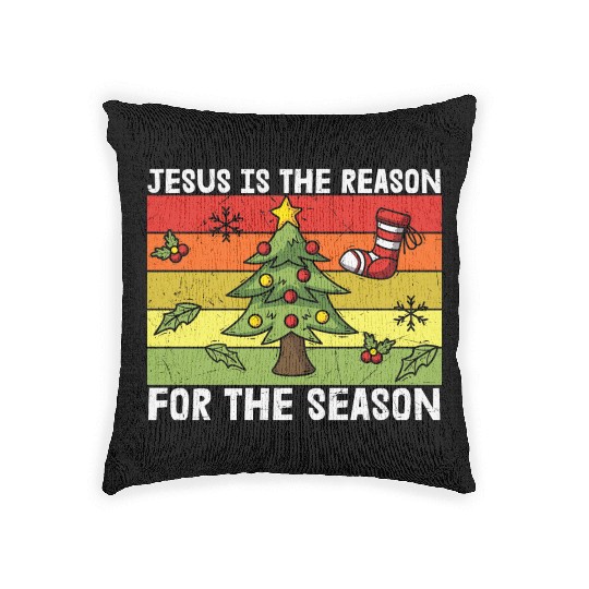 jesus is the reason for the season xmas christmas Woven Pillows