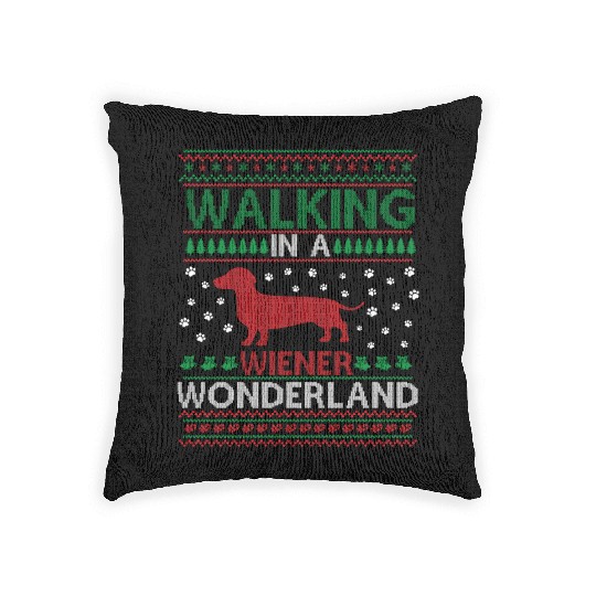 Walking in a Weiner Wonderland Funny Christmas Awe Woven Pillows