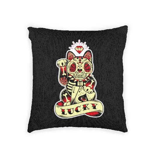 lucky cat Skull Candy Woven Pillows