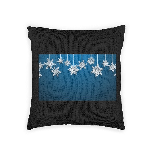 Elegant Hanging Snowflakes Navy Blue Woven Pillows