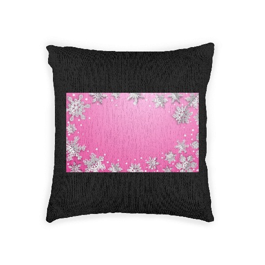 Winter Snowflakes Pink White Woven Pillows