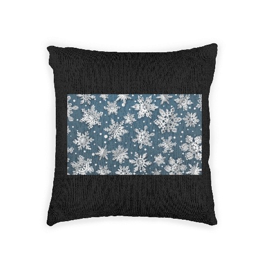 Modern Snowflakes Pattern Blue Woven Pillows