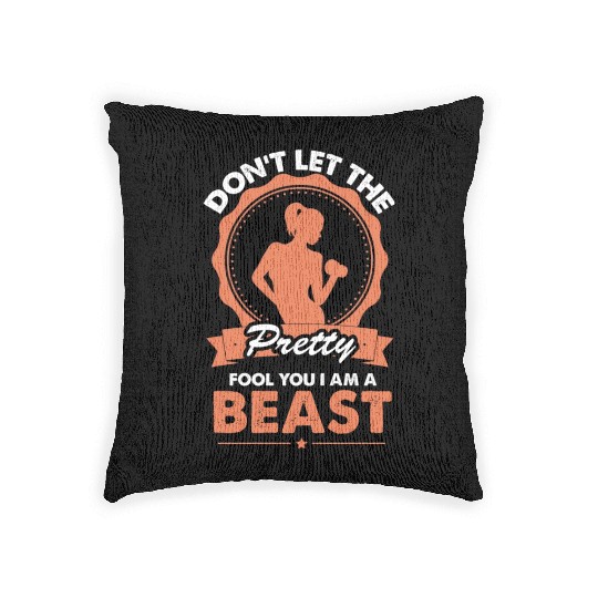 Gym Quote Weight-Lifting Workout Quote Funny Fitne Woven Pillows