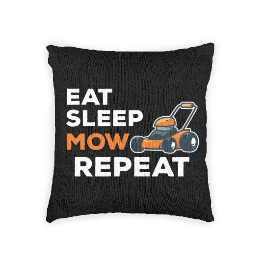 Eat Sleep Mow Repeat Funny Quote Landscaper Grass Woven Pillows