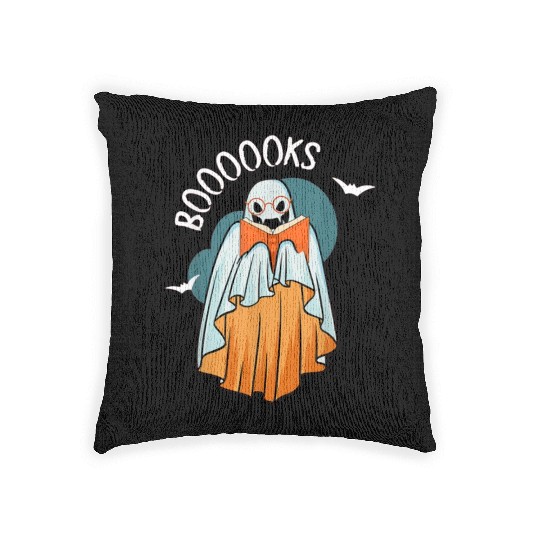 Ghost Book Reading Teacher School Funny Halloween Woven Pillows