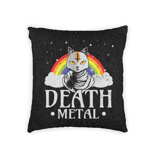 Death Metal Rock Satan Cat For Concerts Festivals Woven Pillows