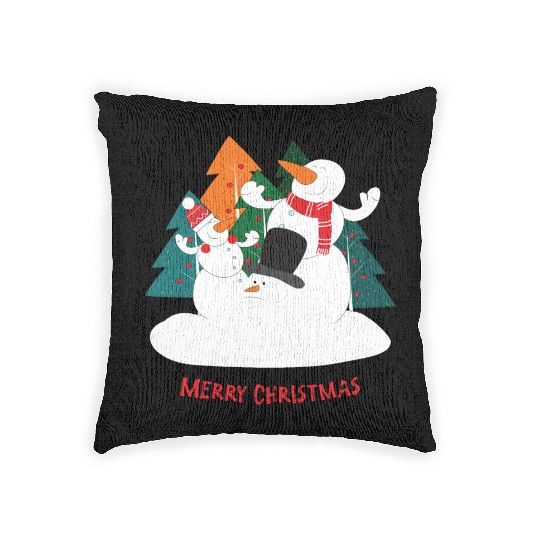 Merry Christmas Snowman Woven Pillows