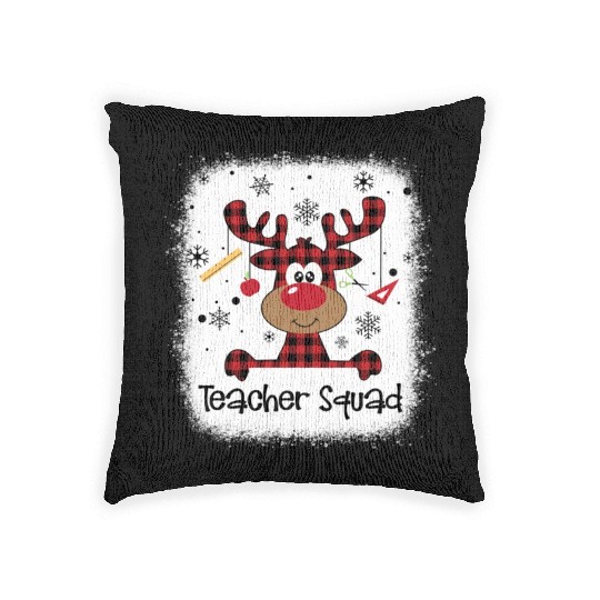 Bleached Teacher Squad Reindeer Funny Teacher Woven Pillows