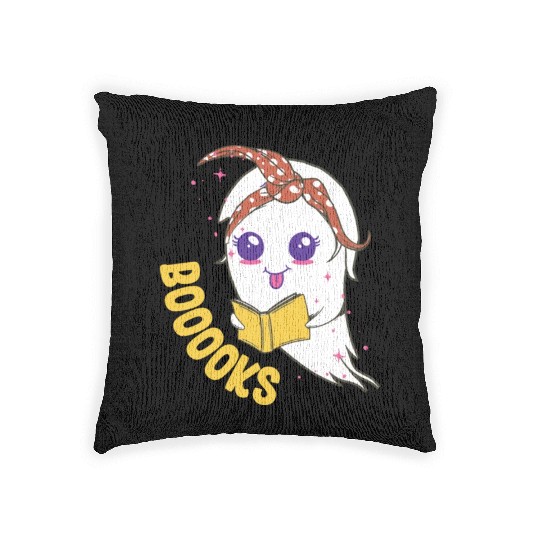 Cute Ghost Book Reading for teacher booooks Woven Pillows