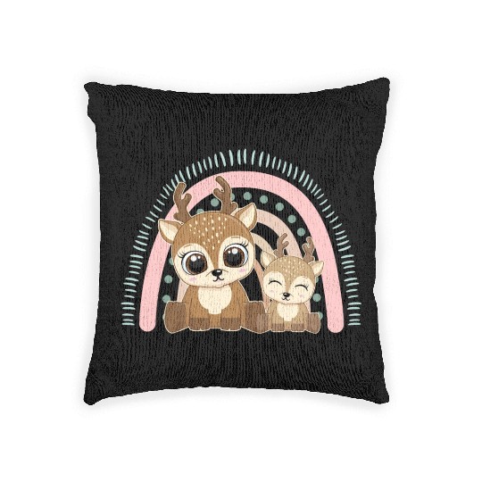 Baby Reindeer Christmas Big Sister Rainbow Boho Woven Pillows