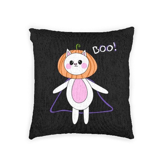 cute cat in halloween melon costume Woven Pillows