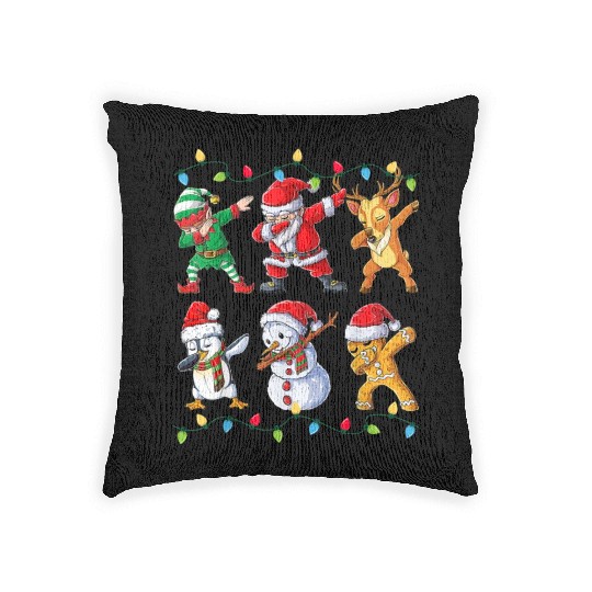 Dabbing Santa Elf Friends Christmas Woven Pillows