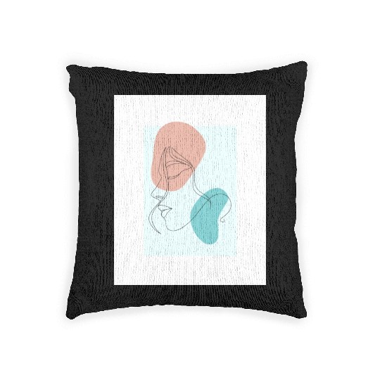 beige minimalist woman line art Woven Pillows