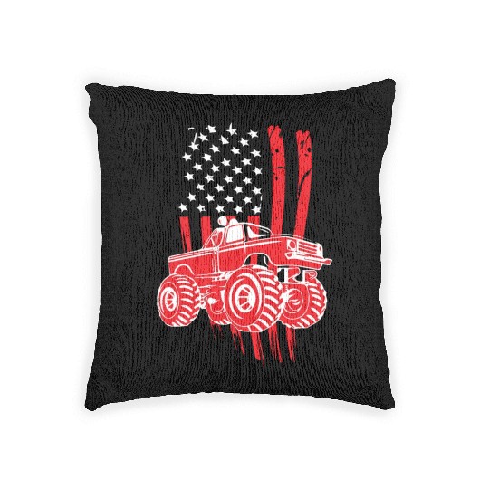 Patriotic American Monster Truck Tricks Stunts Woven Pillows