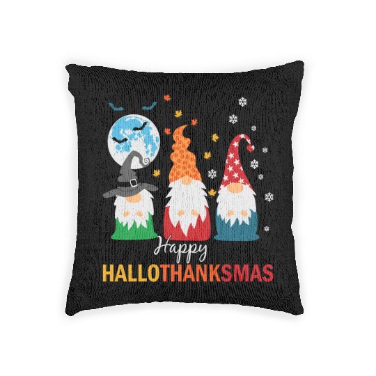 Happy Hallothanksmas Gnomes Lover Halloween Woven Pillows