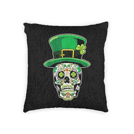 Sugar Skull | St Patricks Day of the Dead Woven Pillows
