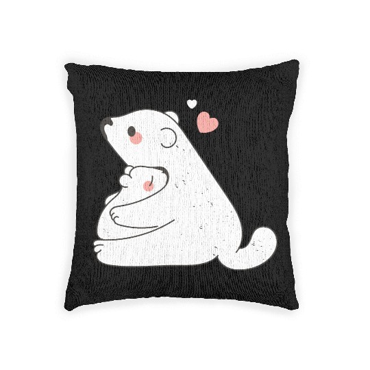 Cute Mama and Baby Bear Cub Hugging Mothers Day Woven Pillows