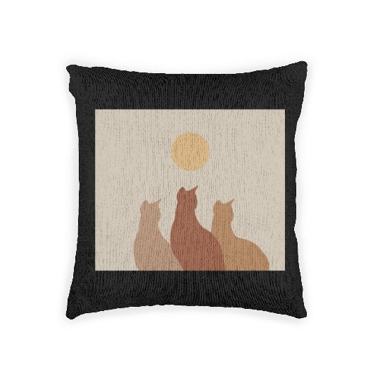 Abstract Boho Cats Relaxed Aesthetic Beige Minimal Woven Pillows