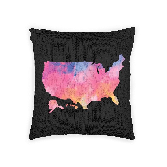 USA Map Watercolor Art America Woven Pillows
