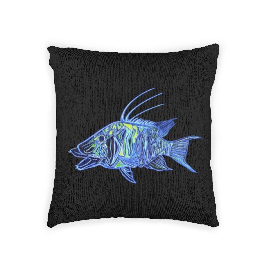 Neon blue green hogfish - funky fish designs Woven Pillows