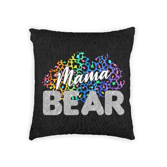 Mama Bear Leopard Silver Glitter Woven Pillows