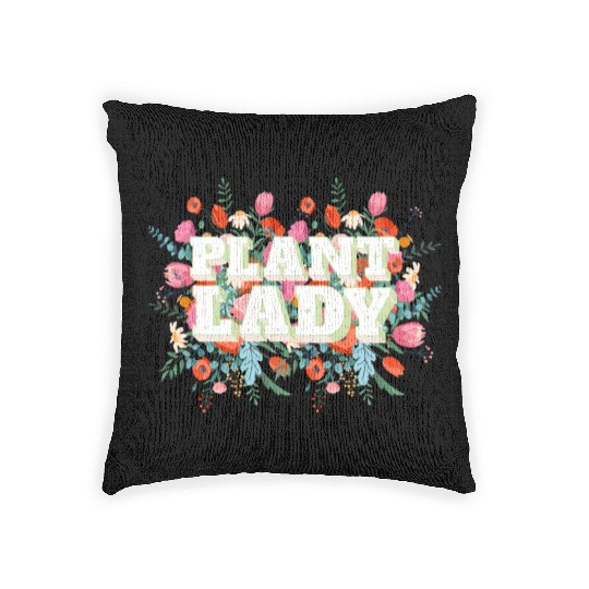 Plant Lady Flowers in Background Woven Pillows