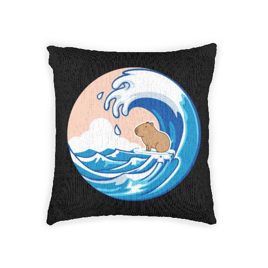 Wave Capybara Surfing Rodent Funny Animal Lover Woven Pillows