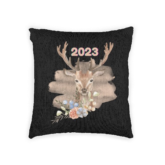 Brown Beige Watercolor Illustrated Deer Woven Pillows