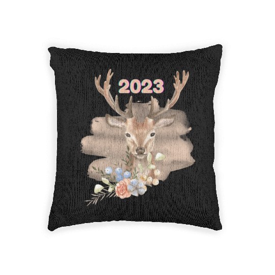 Brown Beige Watercolor Illustrated Deer Woven Pillows