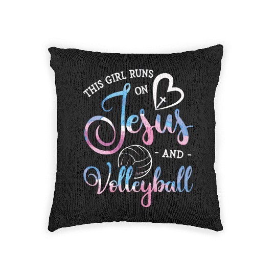 This Girl Runs On Jesus And Volleyball Player Chri Woven Pillows