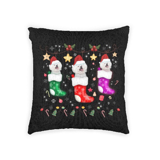Bichon Frise Christmas Lights Gift Funny Xmas Woven Pillows