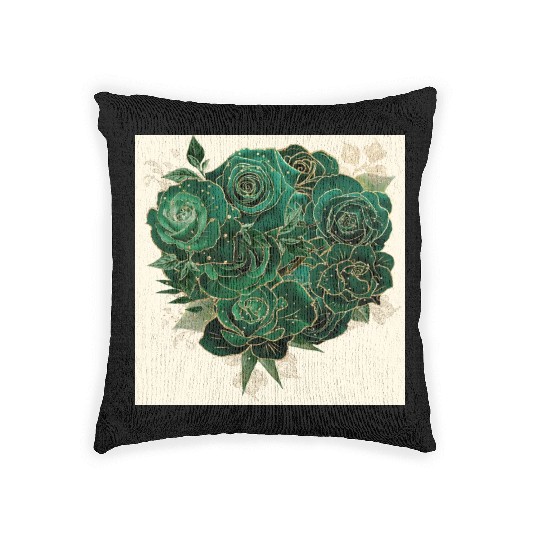 Green and Gold Glam Roses Pattern Woven Pillows