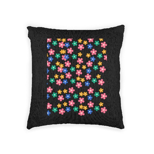 Retro 70s daisy flowers in orange & lilac Woven Pillows