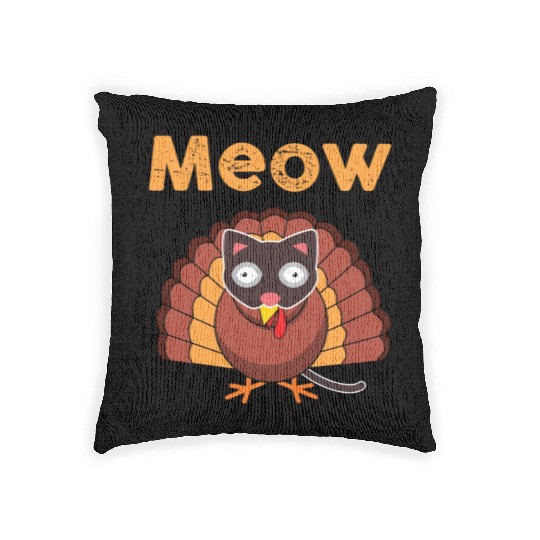 Meow Turkey Cat Mask Thanksgiving Family Dinner Woven Pillows