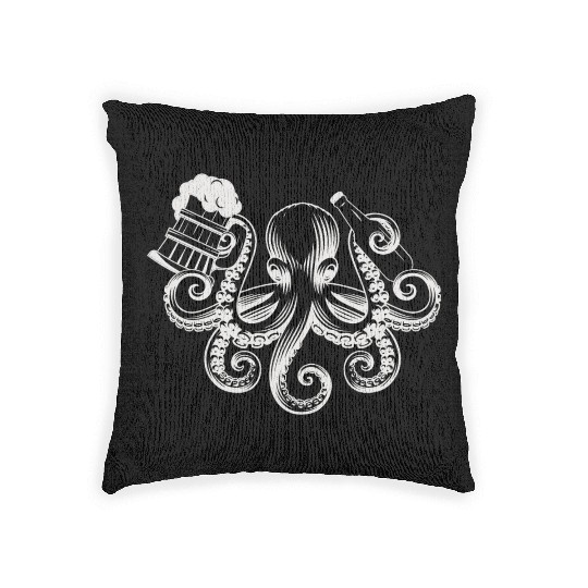 Octopus Beer Drinking Men Beer Lover Woven Pillows