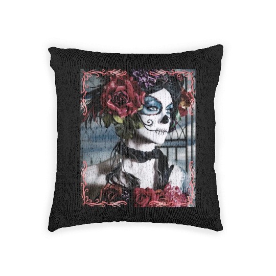 Beauty Dance Macabre Sugar Skull Girl Woven Pillows