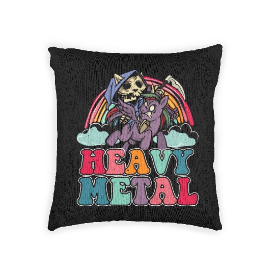 Heavy Grim Unicorn Rainbow Metal Music Lover Rock Woven Pillows