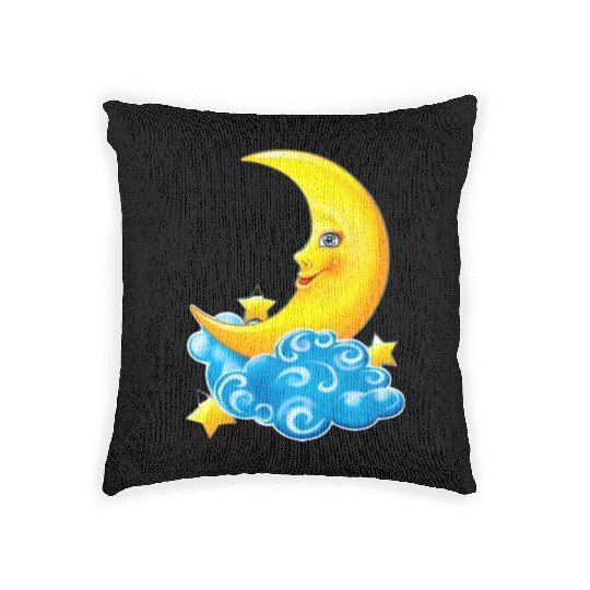 dessin de croissant de lune Woven Pillows