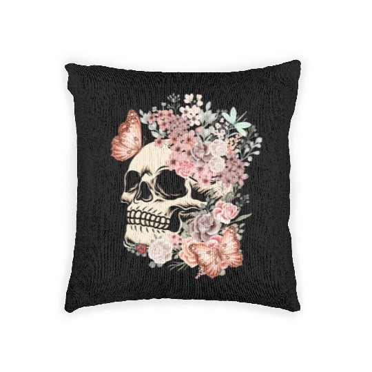 Butterfly Flowers Skull Nature Woven Pillows