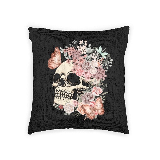 Butterfly Flowers Skull Nature Woven Pillows