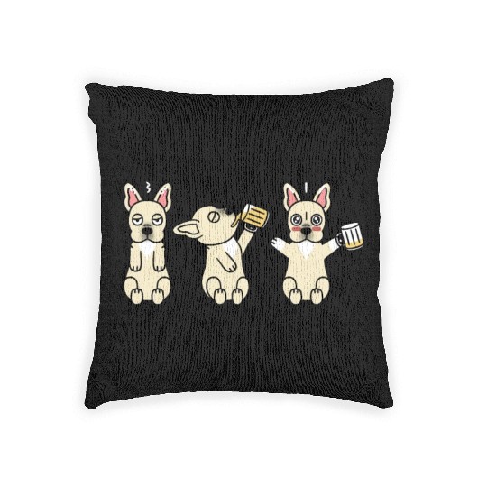 Cream French Bulldog Beer Lover Woven Pillows