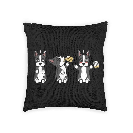 Boston Terrier Beer Lover Woven Pillows
