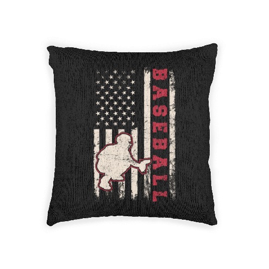 Baseball Catcher USA Flag Patriotic American Flag Woven Pillows