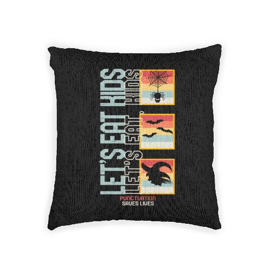 Halloween Costume Woven Pillows, Funny Punctuation Saves