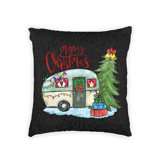 Merry Christmas Happy Camper Funny Camping Life Woven Pillows